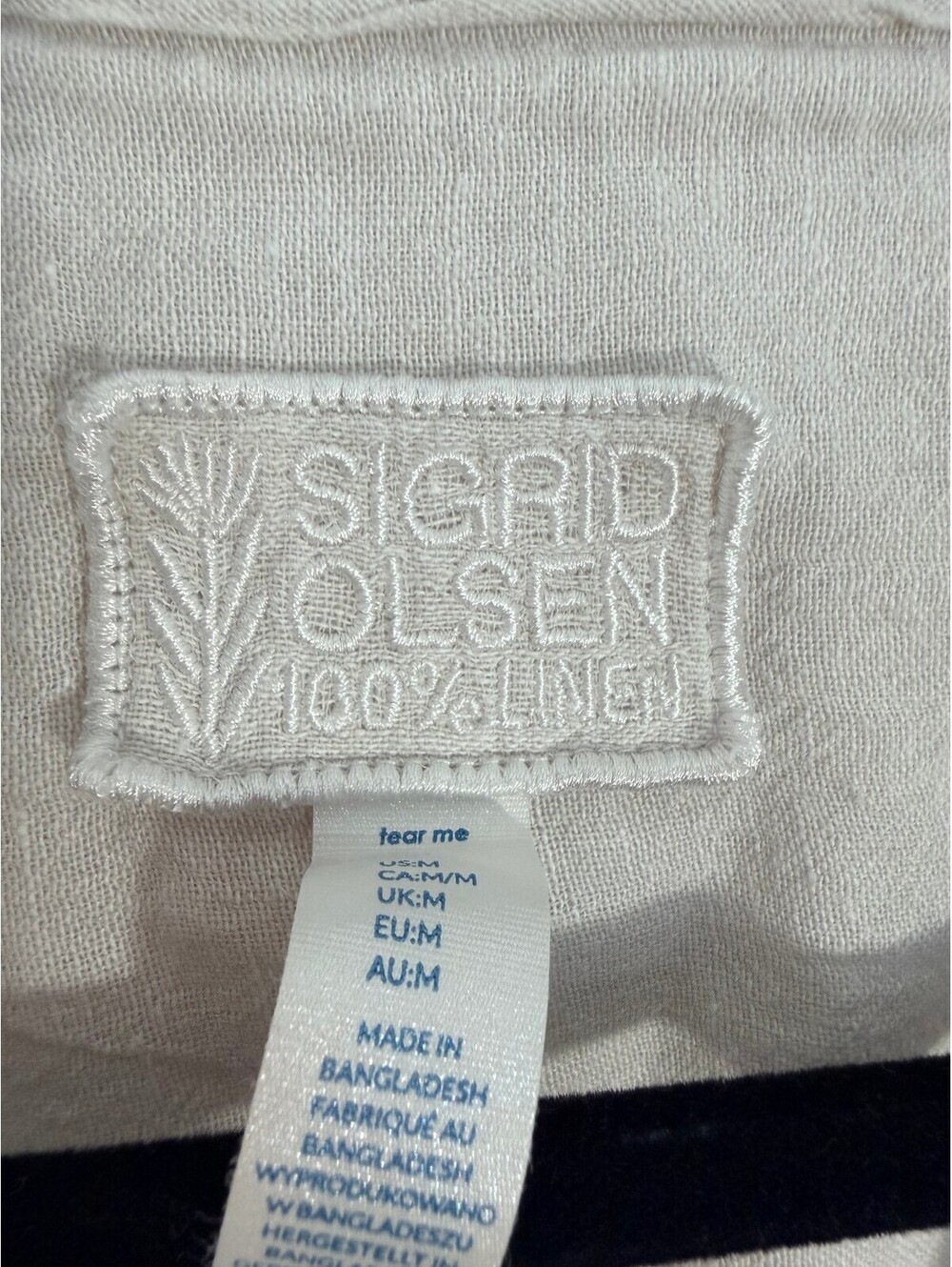 Sigrid Olsen 100% Linen Button Front Shirt Women's M Beige Roll Tab Long Sleeve - Picture 4 of 7